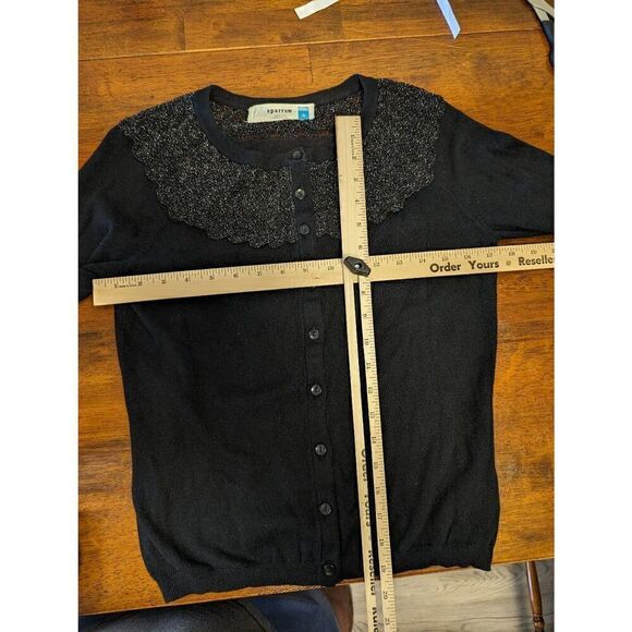 Anthropology Sparrow Jewel Neckline Short Sleeve Sequined Neck Detail Black Butt - Picture 6 of 6